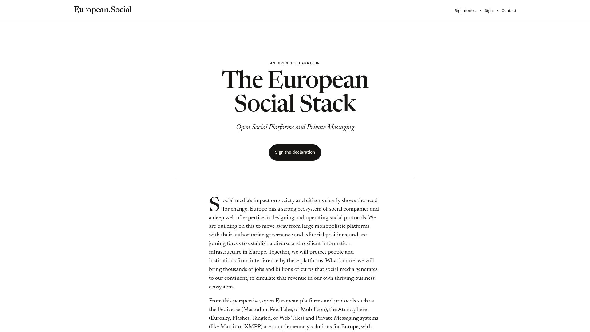 Screenshot of european.social: The European Social Stack