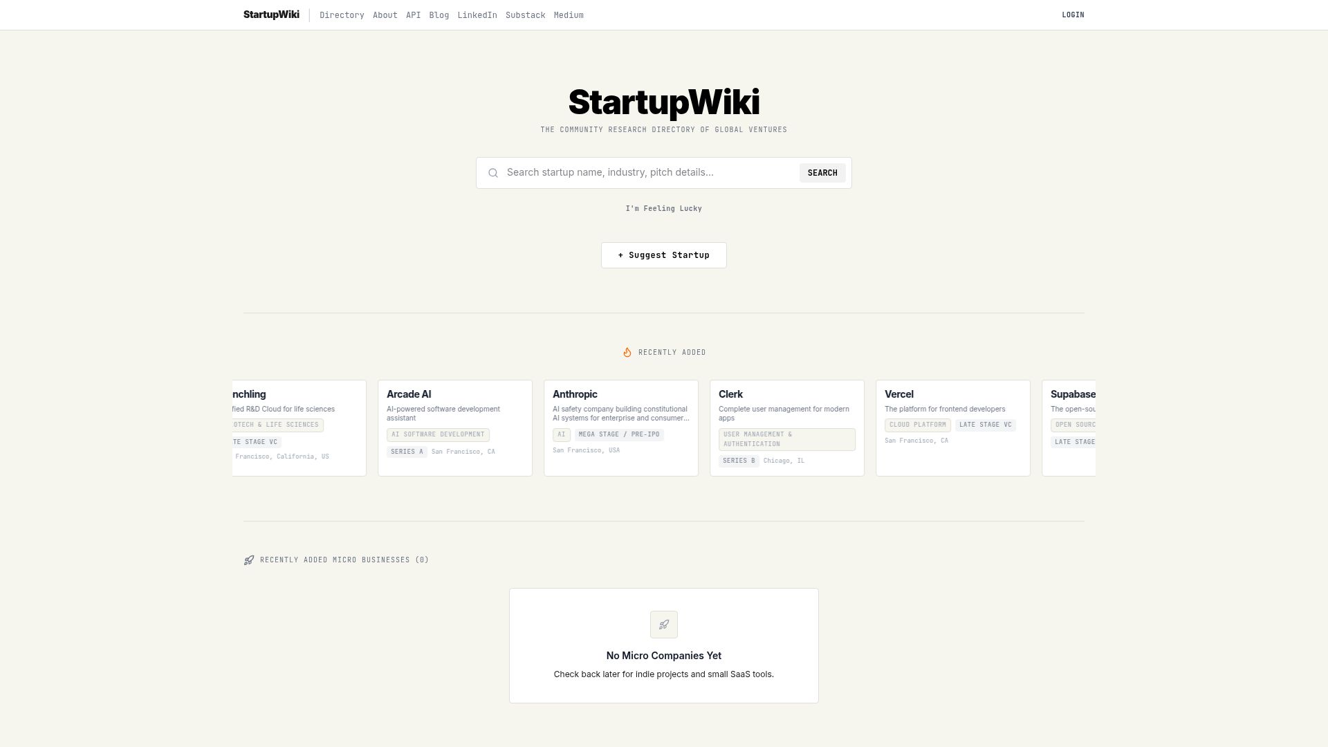 Screenshot of startupwiki.tech: Show HN: StartupWiki – A Free Alternative to Crunchbase