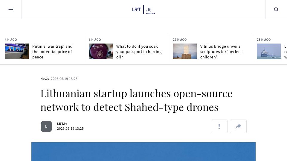 Screenshot of lrt.lt: Lithuanian startup launches open-source network to detect Shahed-type drones