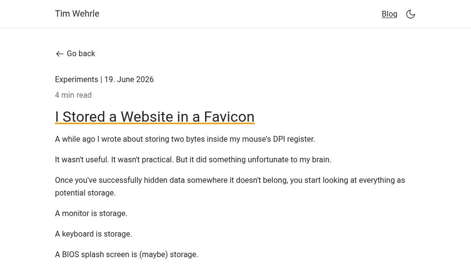 Screenshot of timwehrle.de: I Stored a Website in a Favicon