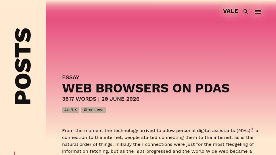 Screenshot of vale.rocks: Web Browsers on PDAS