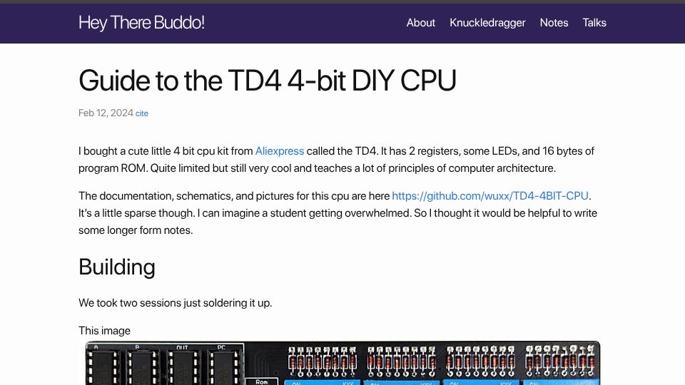 Screenshot of philipzucker.com: Guide to the TD4 4-bit DIY CPU