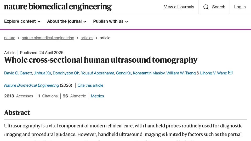 Screenshot of nature.com: Whole cross-sectional human ultrasound tomography
