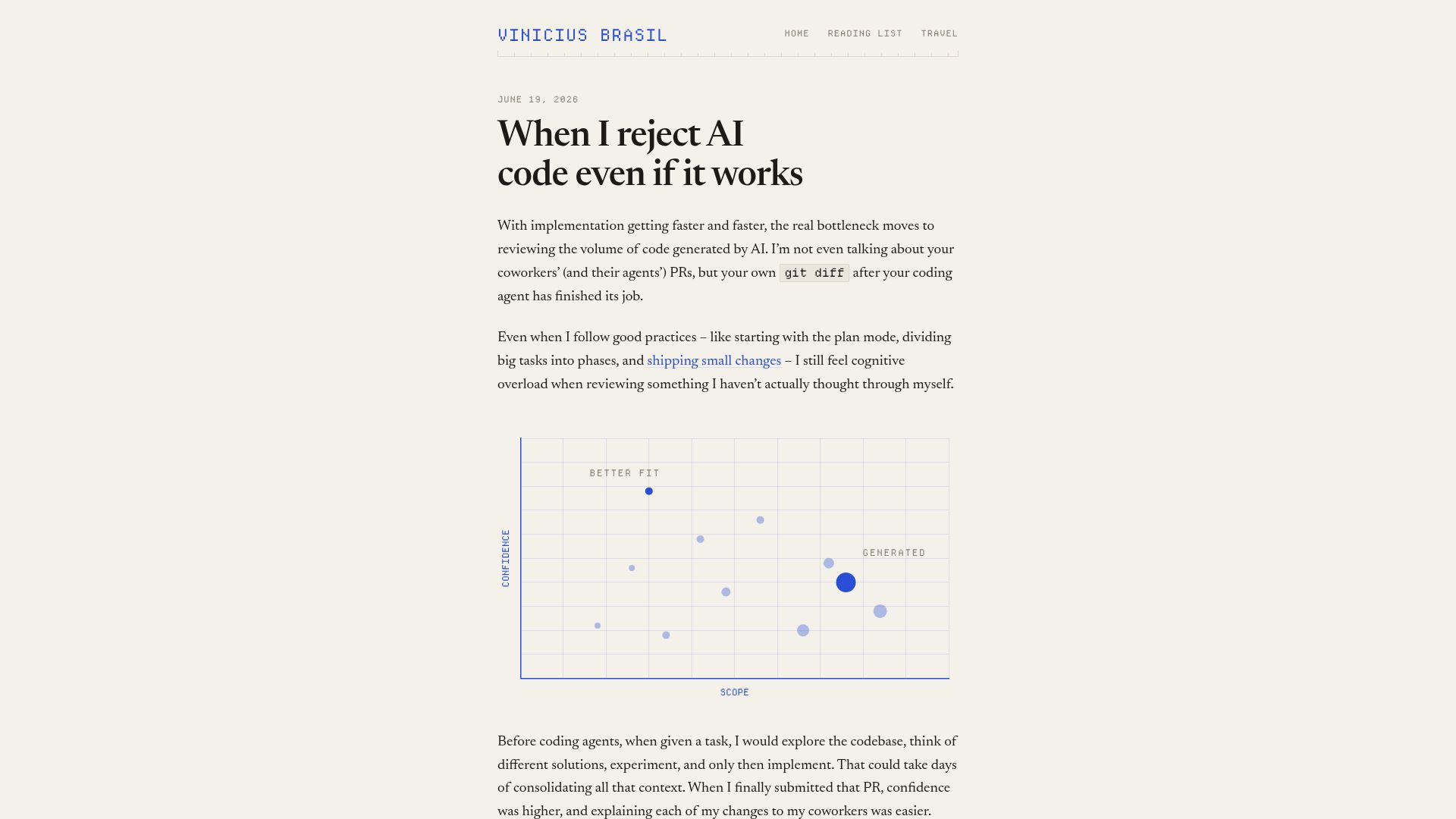 Screenshot of vinibrasil.com: When I reject AI code even if it works
