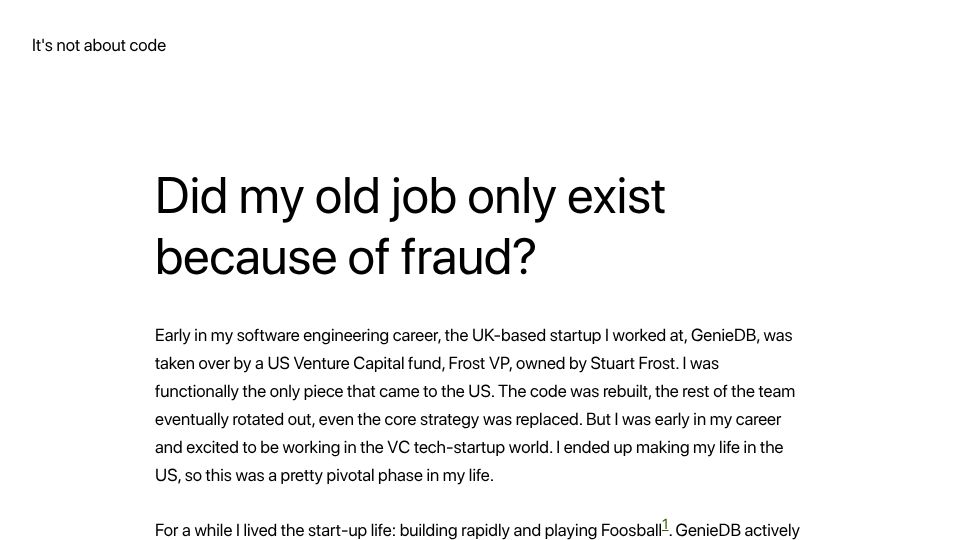 Screenshot of david.newgas.net: Did my old job only exist because of fraud?