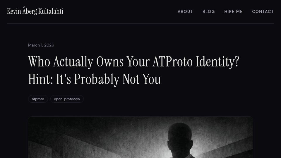Screenshot of kevinak.se: Who owns your ATProto identity?