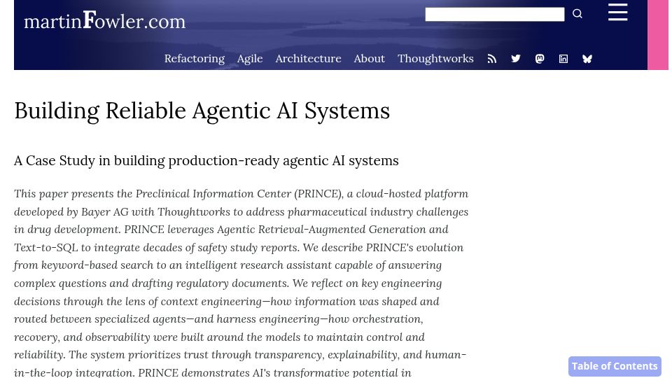 Screenshot of martinfowler.com: Building reliable agentic AI systems