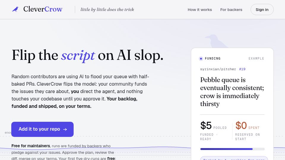 Screenshot of clevercrow.io: Show HN: CleverCrow: give tokens to your favorite projects