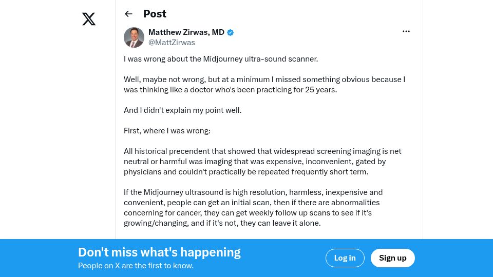 Screenshot of twitter.com: I was wrong about the Midjourney ultra-sound scanner