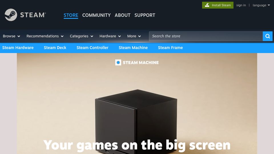 Screenshot of store.steampowered.com: Steam Machine launches today