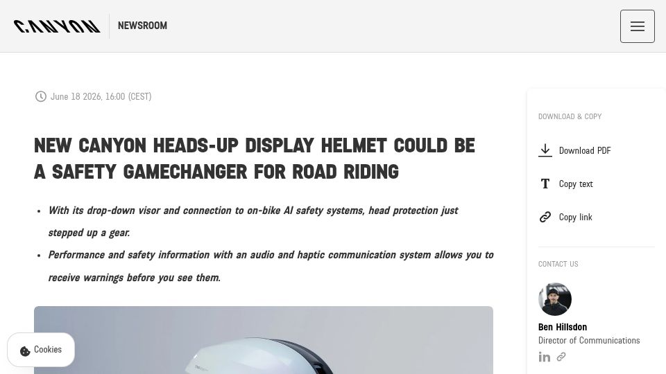 Screenshot of media-centre.canyon.com: Canyon HUD helmet for road riding