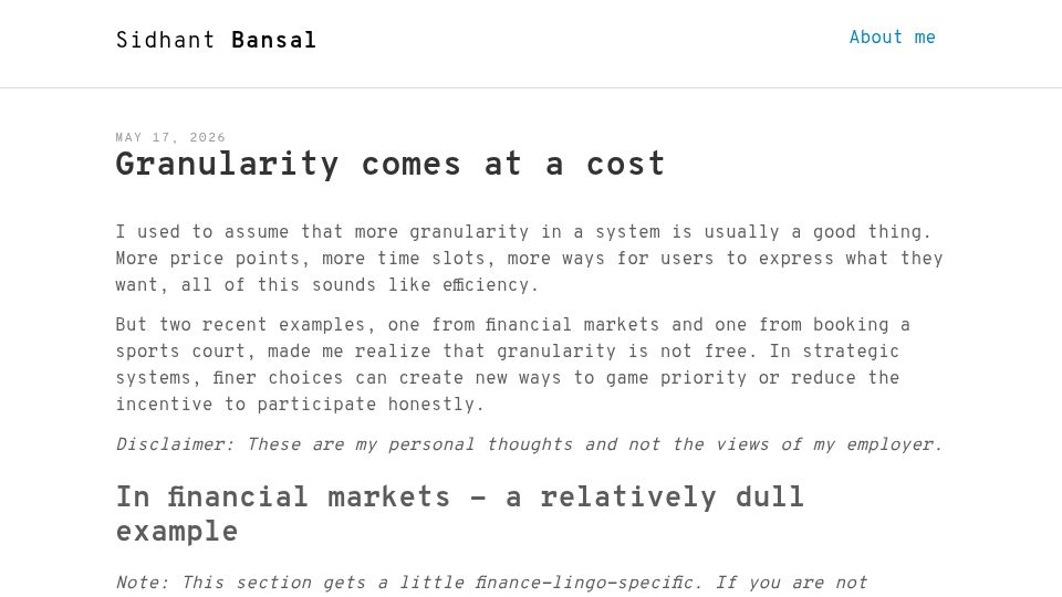 Screenshot of sidhantbansal.com: Granularity comes at a cost
