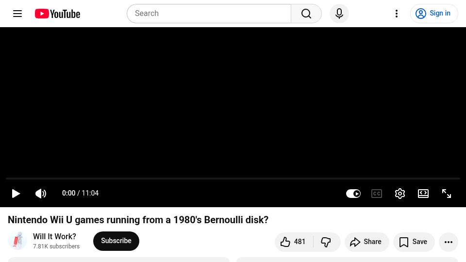 Screenshot of youtube.com: Nintendo Wii U games running from a 1980's Bernoulli disk [video]