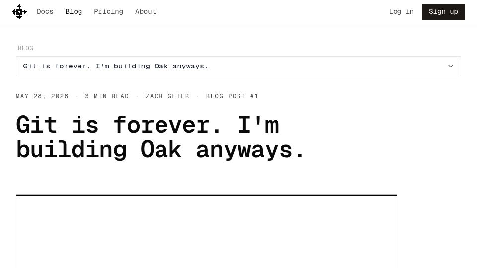 Screenshot of oak.space: Show HN: Oak – Git alternative designed for agents