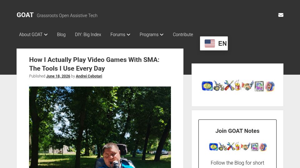 Screenshot of openassistivetech.org: How I play video games with spinal muscular atrophy
