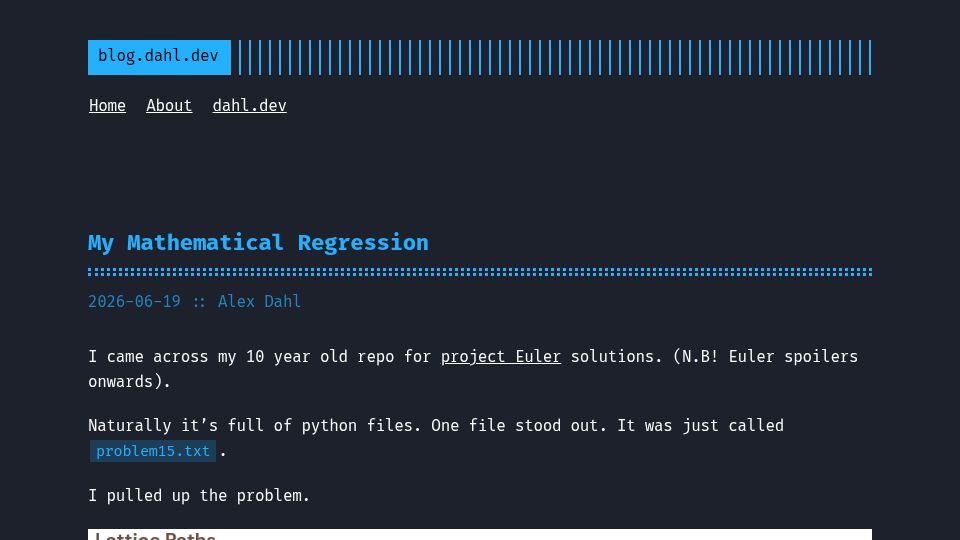 Screenshot of blog.dahl.dev: My Mathematical Regression
