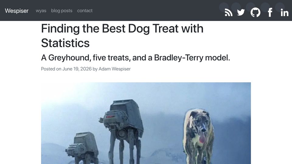 Screenshot of wespiser.com: Finding the best dog treat with statistics