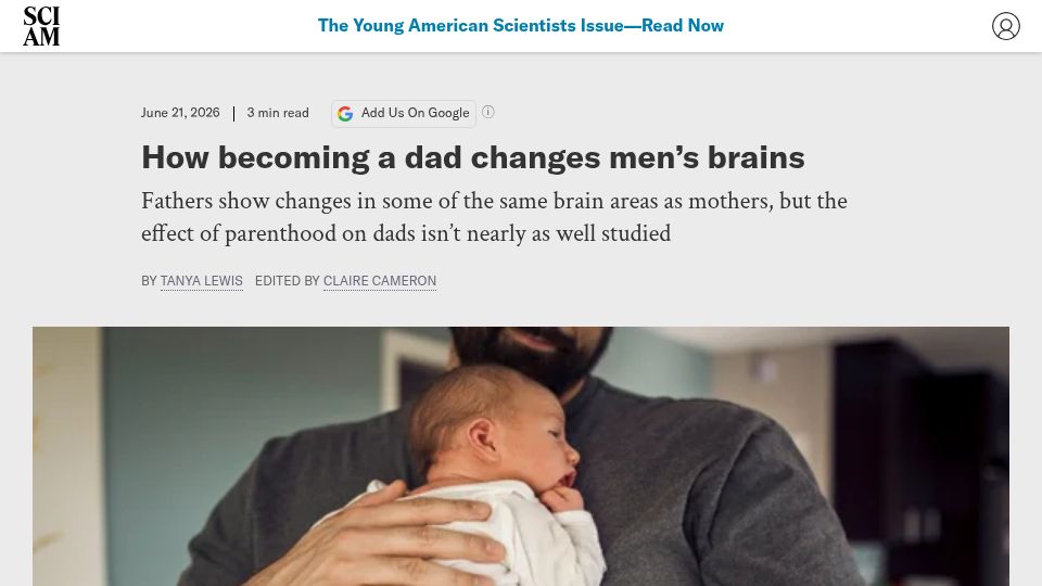 Screenshot of scientificamerican.com: Becoming a dad changes men's brains