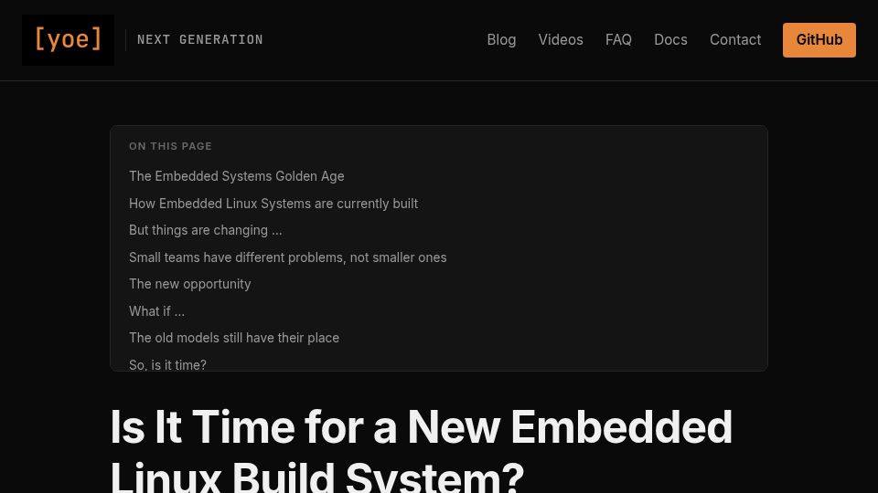 Screenshot of yoebuild.org: Is it time for a new Embedded Linux build system?