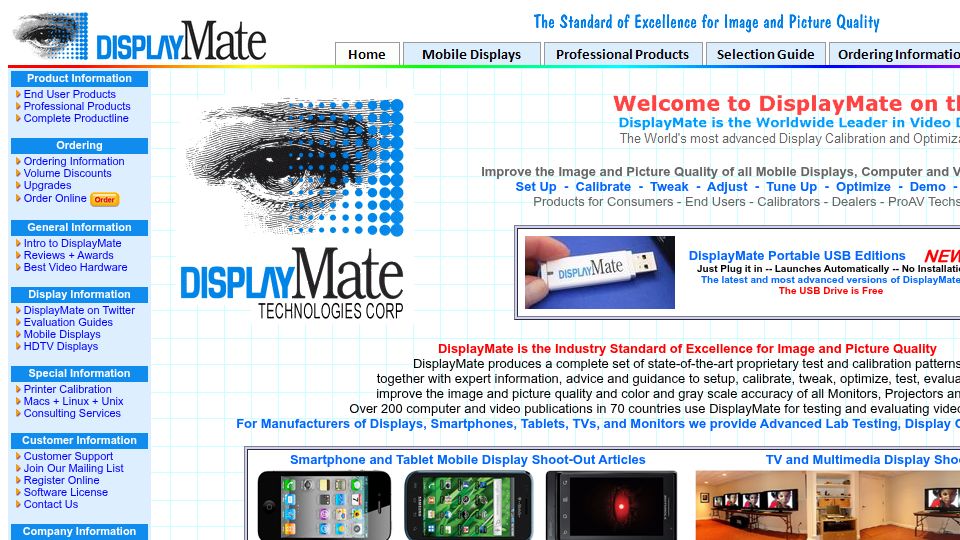 Screenshot of displaymate.com: DisplayMate