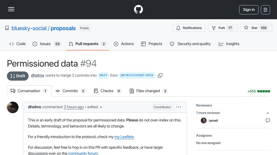 Screenshot of github.com: ATProto Permissioned Data Proposal Draft