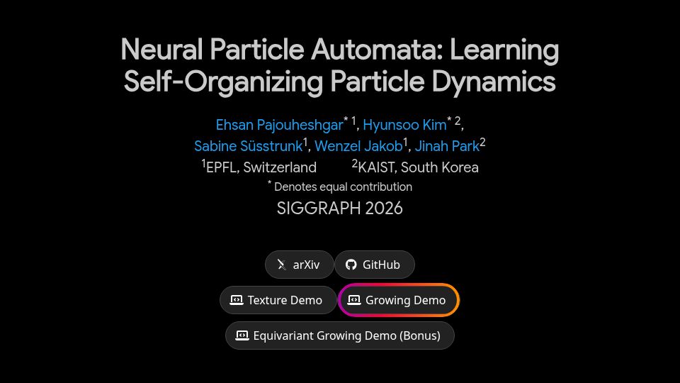 Screenshot of selforg-npa.github.io: Show HN: Neural Particle Automata