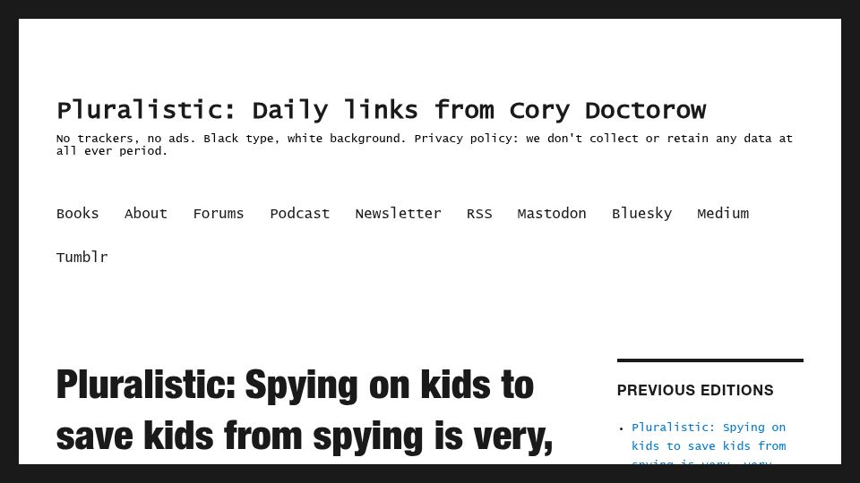 Screenshot of pluralistic.net: What we call "age verification" is actually mass surveillance