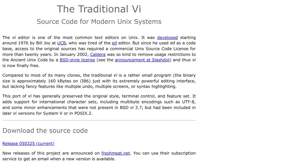 Screenshot of ex-vi.sourceforge.net: The Traditional Vi