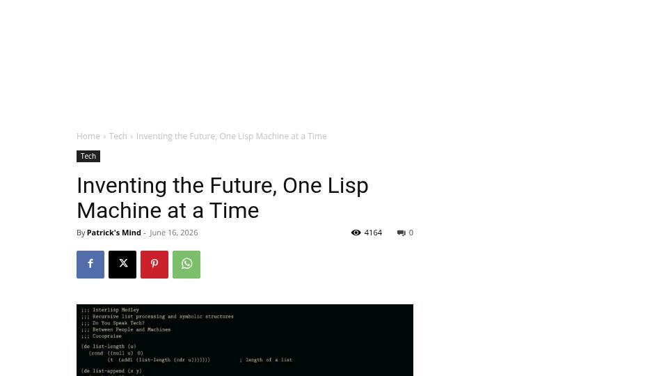 Screenshot of patrickdomanico.com: Inventing the Future, One Lisp Machine at a Time