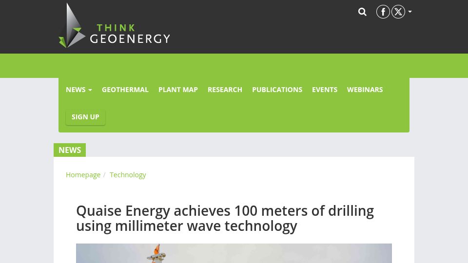 Screenshot of thinkgeoenergy.com: Millimeter wave technology drills 100 meters into granite
