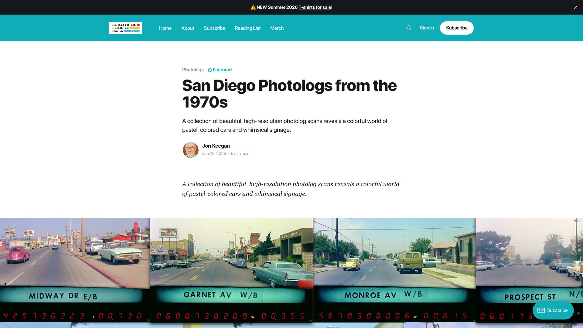 Screenshot of beautifulpublicdata.com: San Diego photologs from the 1970s