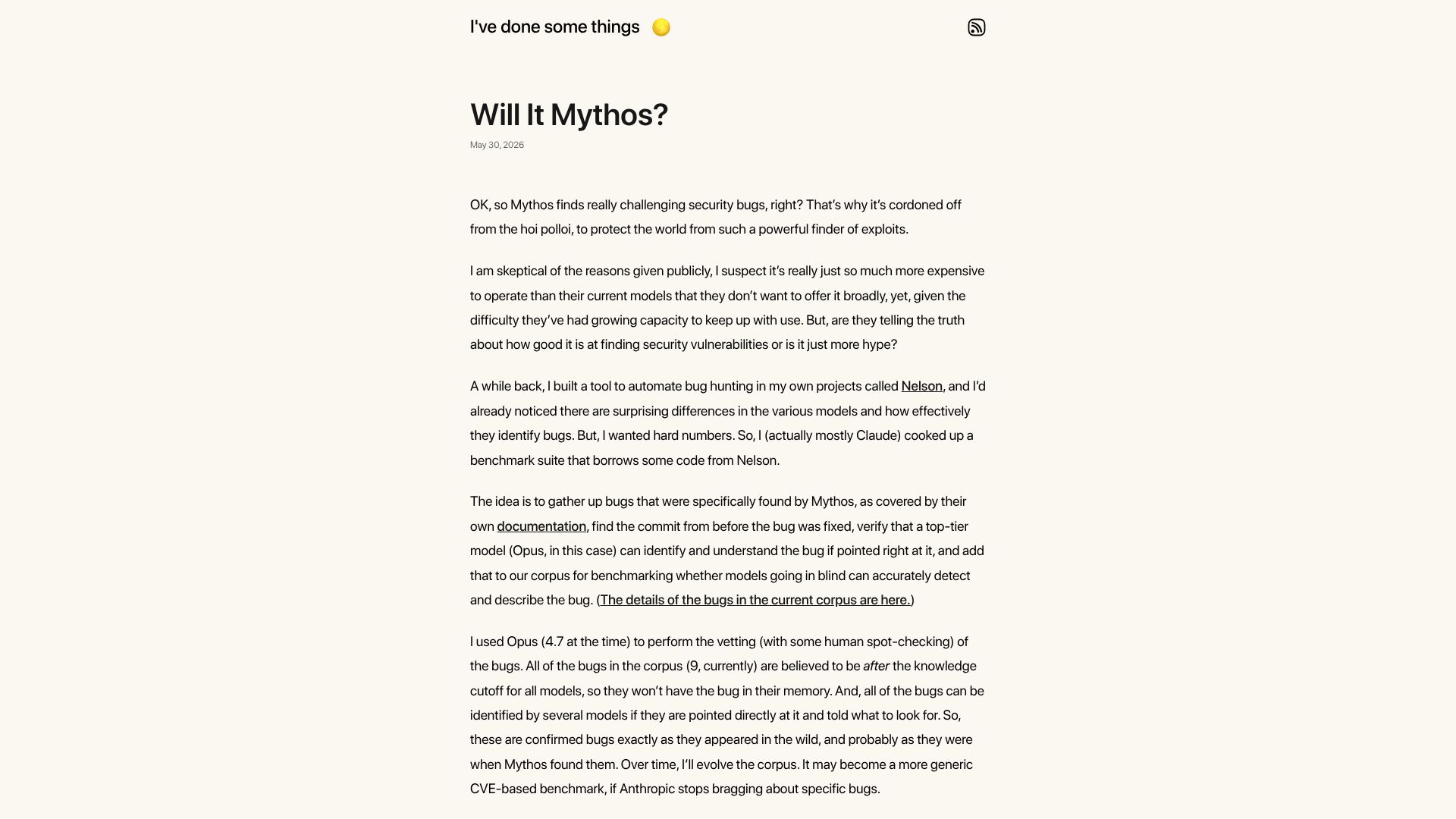 Screenshot of swelljoe.com: Will It Mythos?