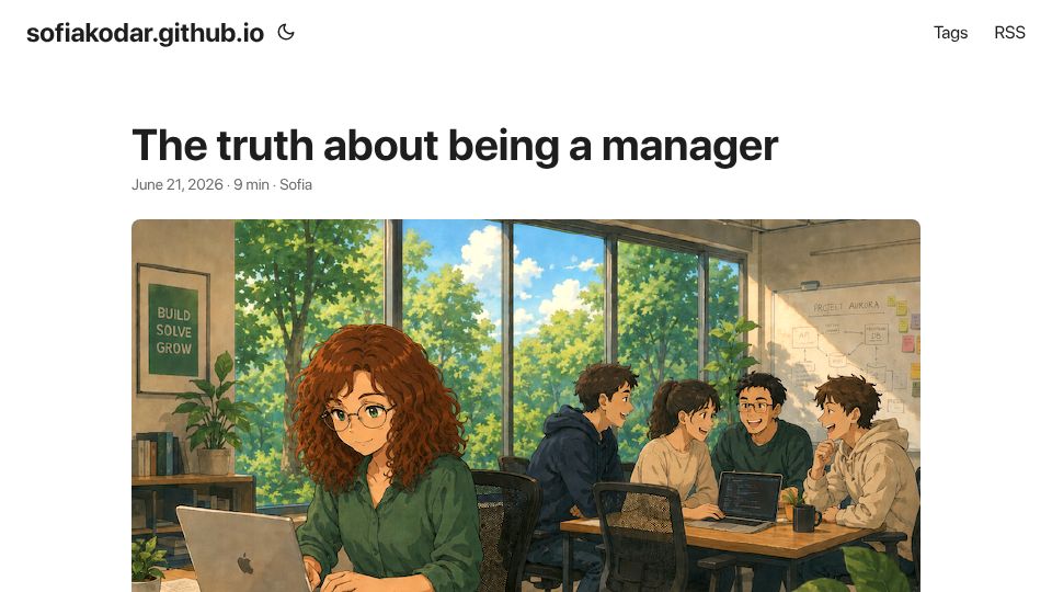 Screenshot of sofiakodar.github.io: The truth about being a manager