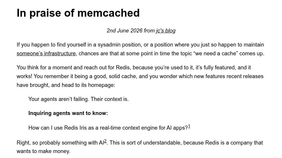 Screenshot of jchri.st: In praise of memcached