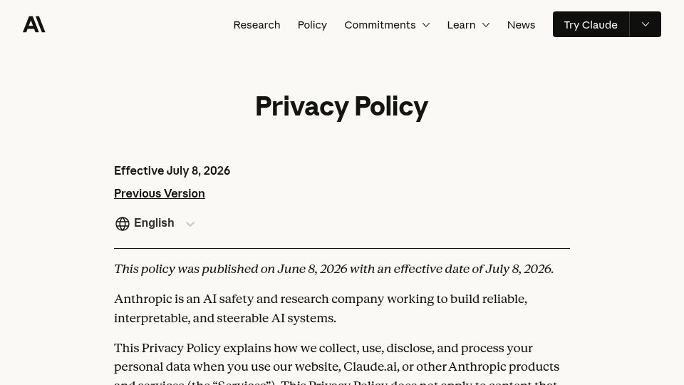 Screenshot of anthropic.com: Anthropic updates their terms to verify age or identity