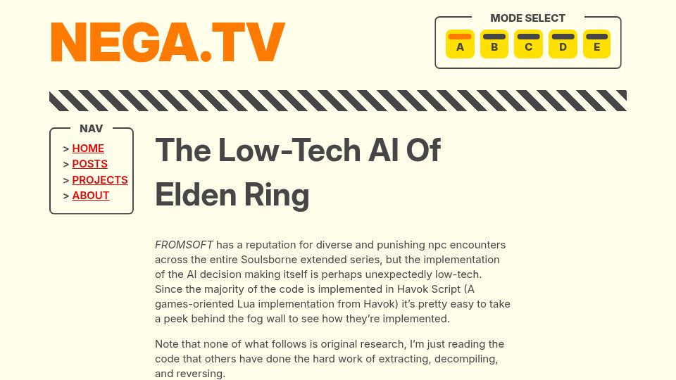 Screenshot of nega.tv: The Low-Tech AI of Elden Ring