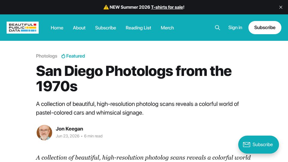 Screenshot of beautifulpublicdata.com: San Diego photologs from the 1970s