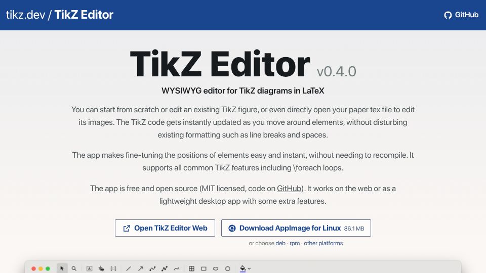 Screenshot of tikz.dev: Show HN: TikZ Editor – WYSIWYG editor for figures in LaTeX