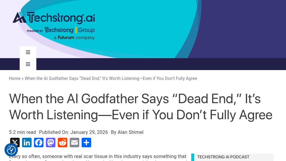 Screenshot of techstrong.ai: For Most of the World, Open-Source AI Is the Only Way Forward