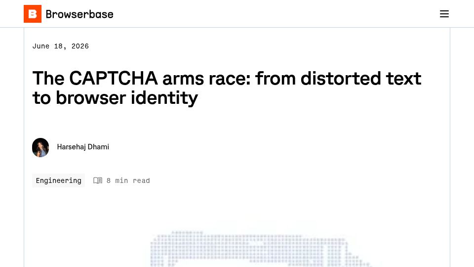 Screenshot of browserbase.com: CAPTCHAs have failed for 20 years