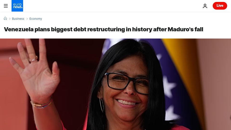 Screenshot of euronews.com: Venezuela reveals $240B in debt it cannot pay (~$100B more than expected)