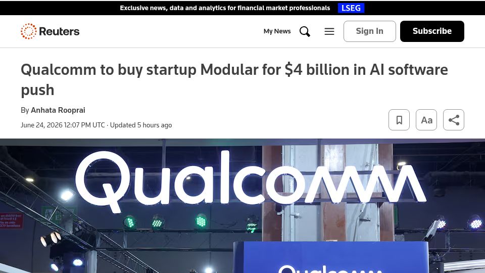 Screenshot of reuters.com: Qualcomm to Acquire Modular