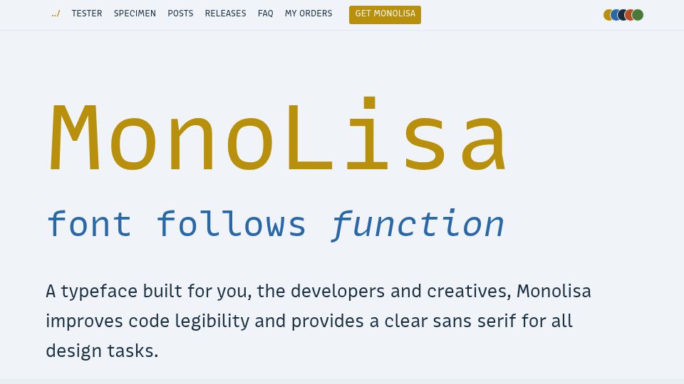 Screenshot of monolisa.dev: Show HN: Monolisa v3 – a typeface for developers and creatives