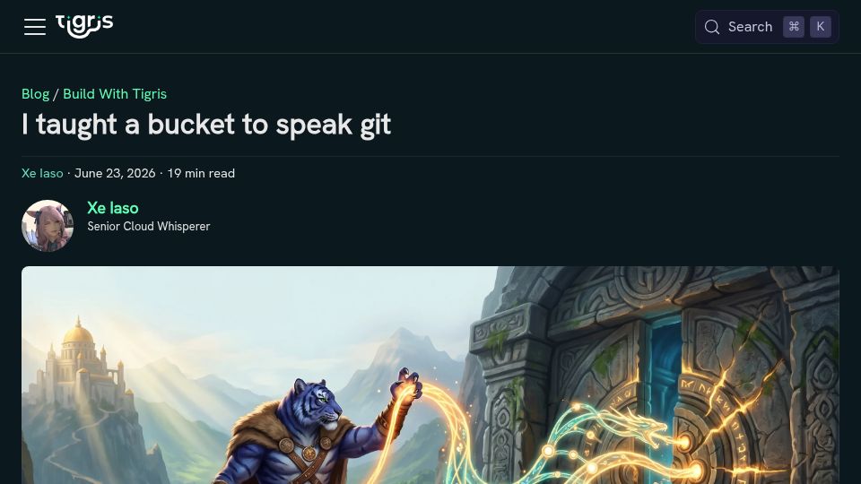 Screenshot of tigrisdata.com: I taught a bucket to speak Git