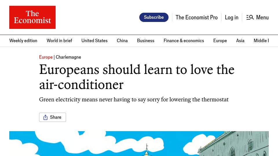 Screenshot of economist.com: Europeans should learn to love the air-conditioner