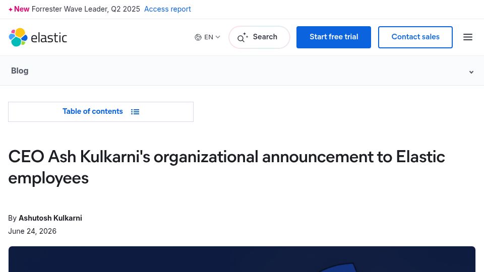 Screenshot of elastic.co: Elastic lays off 7% of employees