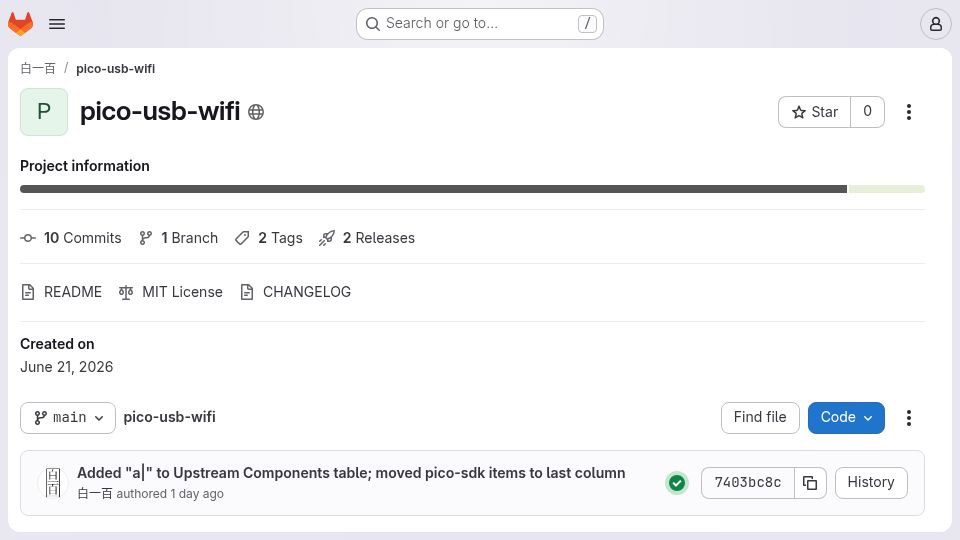 Screenshot of gitlab.com: Raspberry Pi Pico W as USB Wi-Fi Adapter