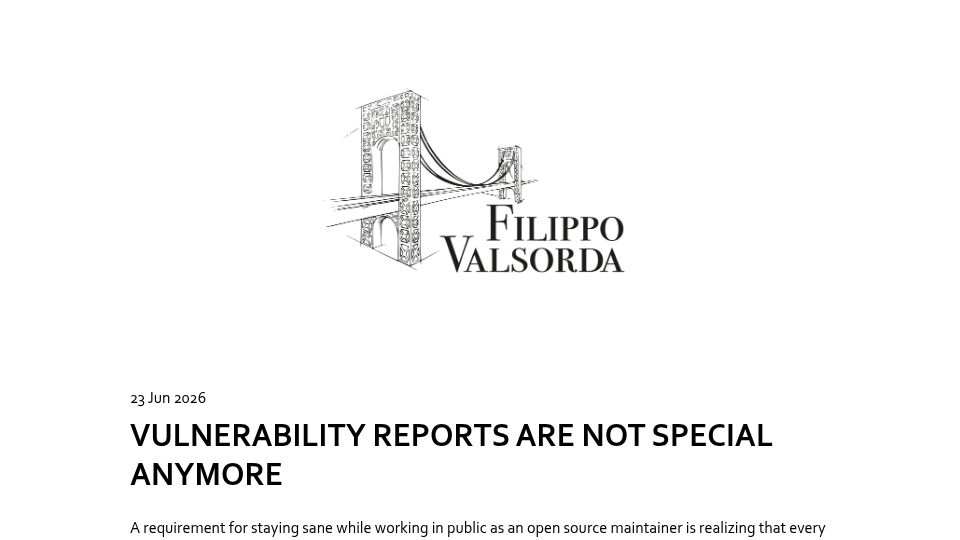 Screenshot of words.filippo.io: Vulnerability reports are not special anymore
