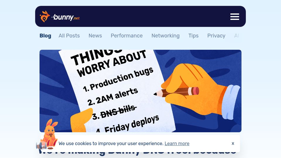 Screenshot of bunny.net: We’re making Bunny DNS free