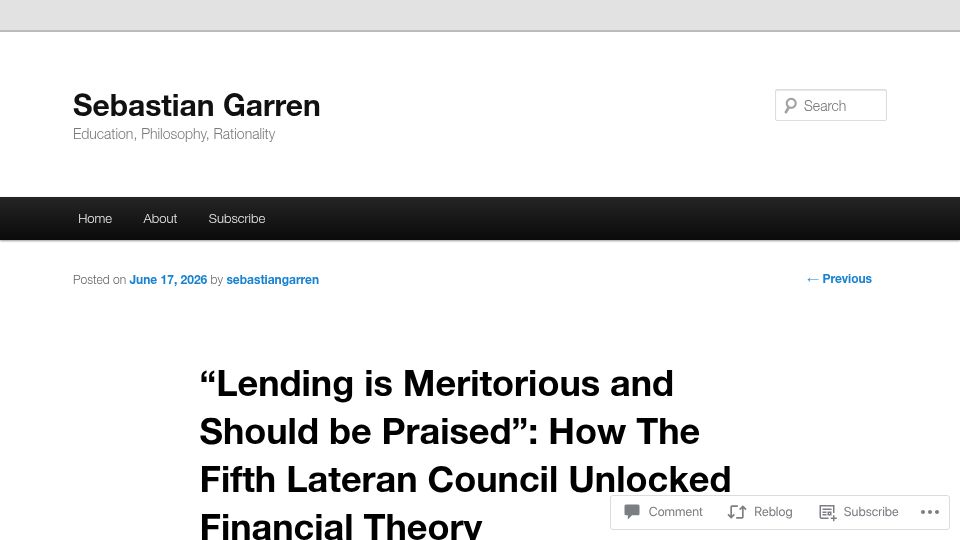 Screenshot of sebastiangarren.com: How the Fifth Lateran Council unlocked financial theory